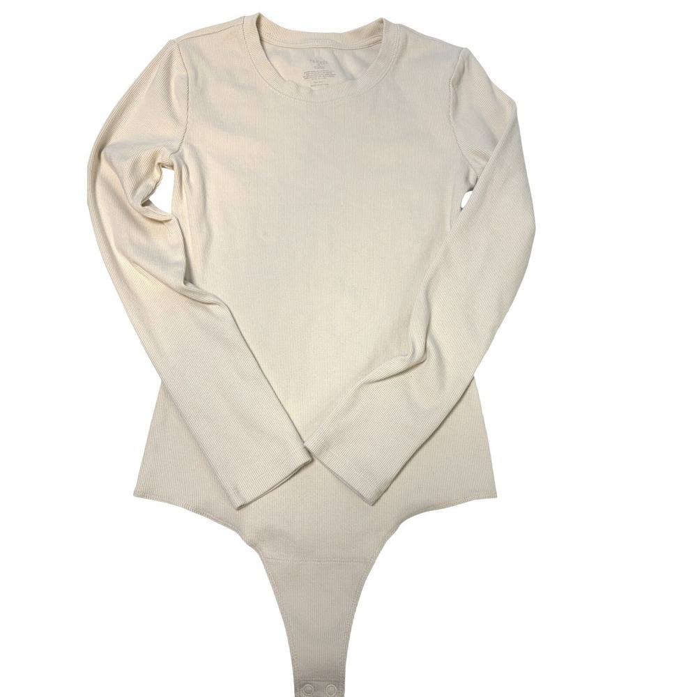 Nuuds Small Ribbed‎ crewneck long sleeve bodysuit Beige Fitting womens Stretch